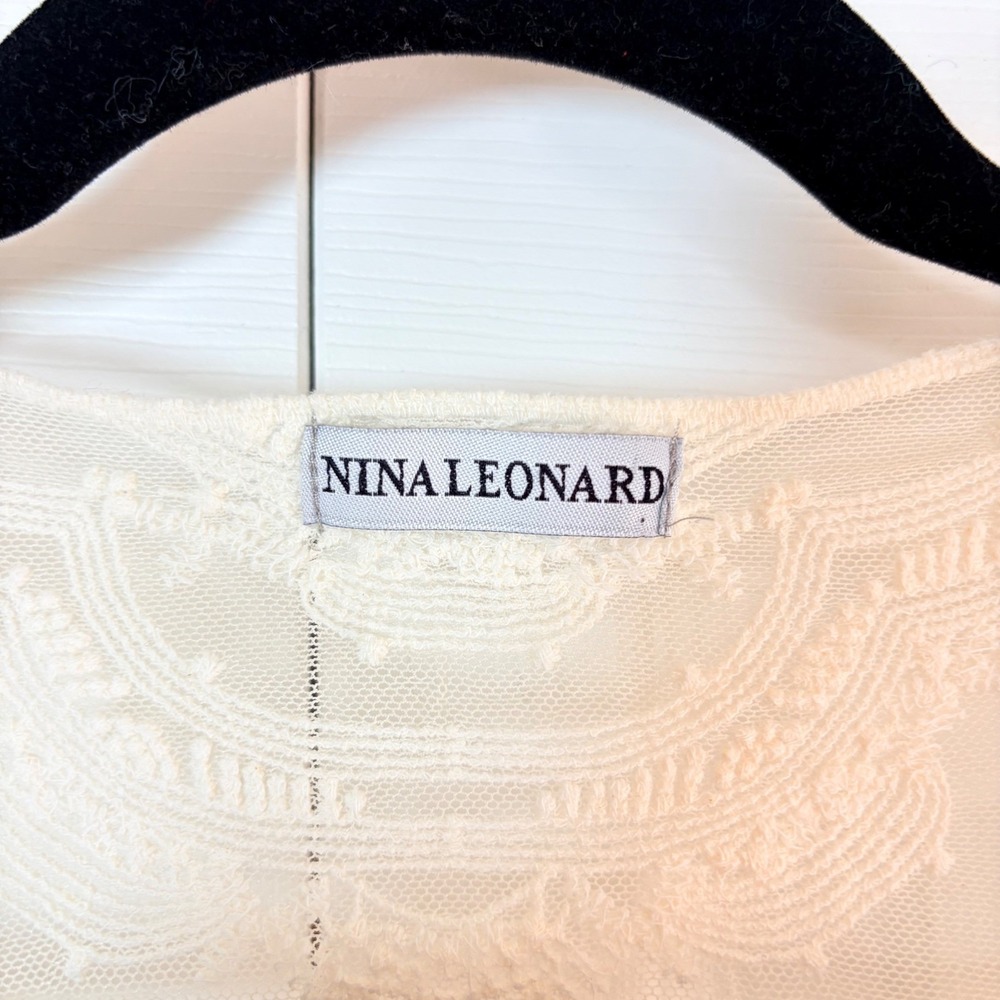 Nina Leonard Ivory Sheer Lace Open Cardigan XL Floral Feminine Romantic Coquette - Picture 7 of 10